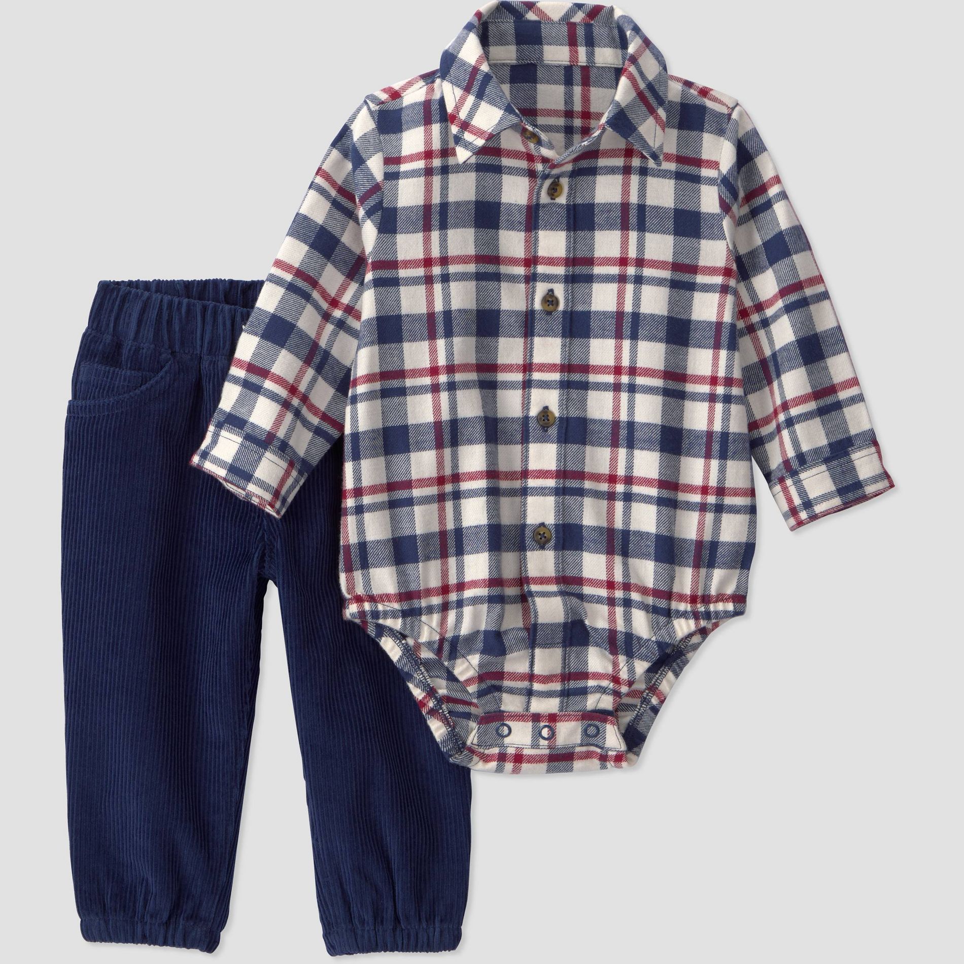 Carter's Just One You® Baby Boys' 2pc Long Sleeve Plaid Bodysuit and Jogger Pants Set - Navy Blue