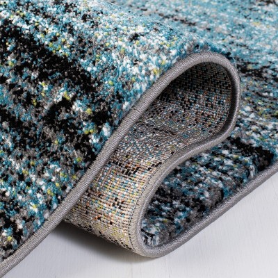 Blue and Charcoal Hand-Knotted Floral 4' x 6' Area Rug