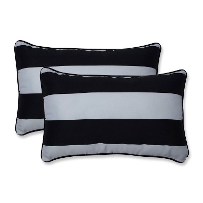 2pk Cabana Stripe Rectangular Throw Pillows Black - Pillow Perfect