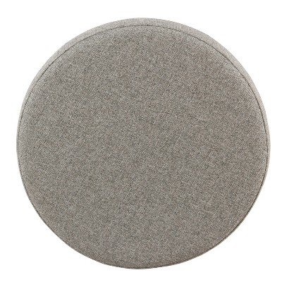 Mid-Century Modern Round Light Gray Tweed Storage Ottoman