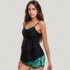 Anna-Kaci Swim Women's Tankini Swimsuit with Spaghetti Strap Top and Leaf Print Swim Shorts Set - 3 of 4