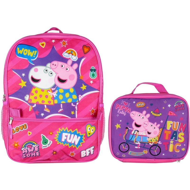 Peppa Pig School Travel Backpack Set For Girls With Insulated Lunch Box Pink, 1 of 8