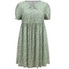 GRACE & GRANDEUR Women's Plus Size Ditsy Floral Print Tie Neck Puff Sleeve A-Line Dress with Elastic Waist - 4 of 4
