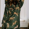 Anna-Kaci Lounge Women's Long Sleeve Button Front Pajama Set with Tiger Print and Satin Finish - 4 of 4