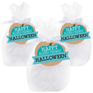 Big Dot of Happiness Teal Pumpkin - Halloween Allergy Friendly Trick or Trinket Clear Goodie Favor Bags - Treat Bags With Tags - Set of 12 - 1 of 4