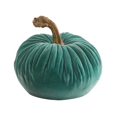 HomeRoots 4" Aqua Velour Pumpkin Tabletop Sculpture