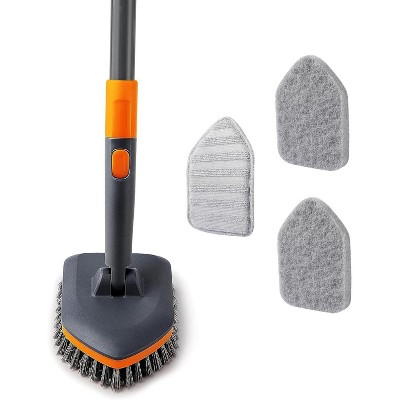Attop Tile Tub Scrubber Brush with 3 Different Function Cleaning Heads and 56" Extendable Long Handle-No Scratch Shower Scrubber Grey