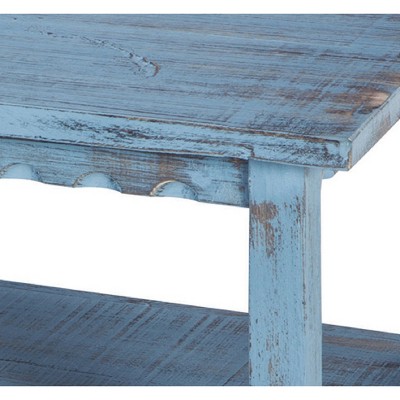 42" Blue Antique Country Cottage Wood Coffee Table with Storage Shelf