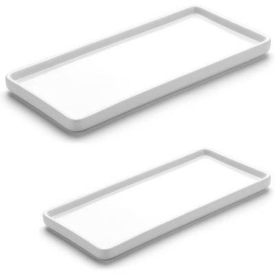 ATTOP 2 Pack 8"/10" Bathroom Trays, Ceramic Vanity Trays for Bathroom, Small Ceramic Tray, Kitchen Soap Tray for Kitchen Counter (White,Set/2)