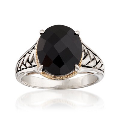 Ross-Simons Oval Black Onyx Braid Ring in Sterling Silver and 14kt Yellow Gold