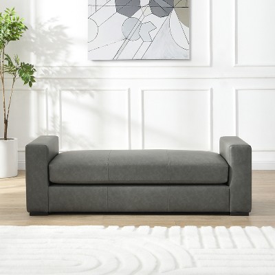 Christopher Knight Home Clark Modern Faux Leather Rubberwood Upholstered Ottoman