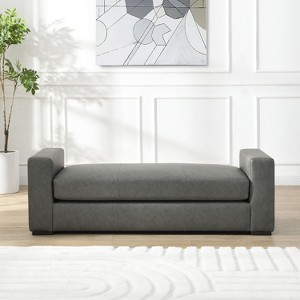 Grungis Rectangle Faux Leather Ottoman Bench,Upholstery Benches wit Wood Legs and Recessed Arms for Living Room & Bedroom - 1 of 4