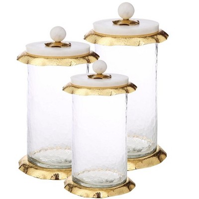 Classic Touch Clear/Gold Glass Canister With Marble lid