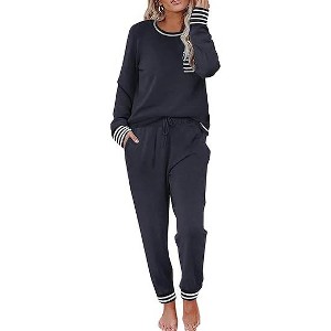 Ekouaer Pajamas Women's Long Sleeve Pj Set Soft 2 Piece Loungewear Sleepwear with Jogger Pants - 1 of 4