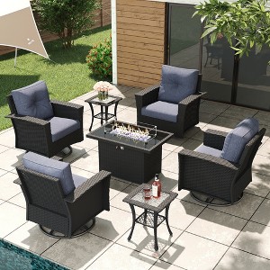 LayinSun Wicker Patio Furniture Set with Fire Pit Table, Classis Outdoor Conversation 360 Degree Swivel Chairs Set with Coffee Table - 1 of 4