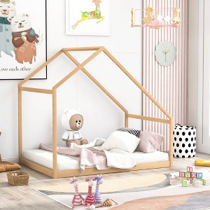 CAVINAS Twin/Full Size Small House Bed Frame,Modern Floor Bed for Kids Room,Bedroom - 1 of 4