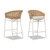 PAGED 38" High Bar Stools Modern Upholstered Counter Stools with Resin Rattan Back, Set of 3, Arms and Wooden Legs for Pub, Dining Room - 3 of 4