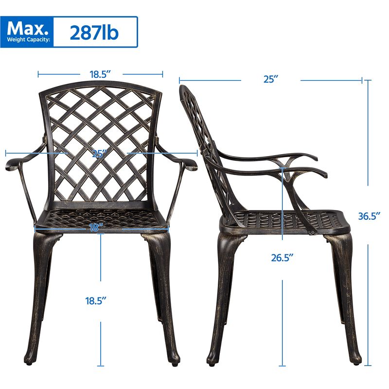 Yaheetech  Set of 2 Outdoor Patio Bistro Chairs Metal Chairs with Armrests Bronze, 4 of 9