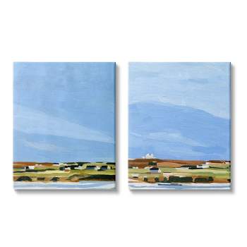 Stupell Industries Abstract Seaside Town Landscape Soft Blue Green Gallery Wrapped Canvas Wall Art 2pc Set, 16 x 20