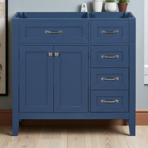 36-Inch Bathroom Vanity Cabinet Base Only, Freestanding Blue Vanity with 2 Doors & 3 Drawers, No Sink Included - 1 of 4