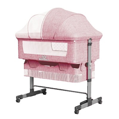 Infurnic Cots Baby Bassinet Bedside Sleeper Adjustable Portable Bed for Baby, Easy Folding Portable Bassinet for Newborns, Pink, 35"*23"*50"