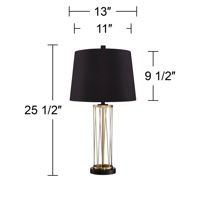360 Lighting Nathan Modern Table Lamps 25 1/2" High Set of 2 Gold Metal with USB Charging Ports Black Drum Shade for Bedroom Living Room Home Desk, 4 of 9