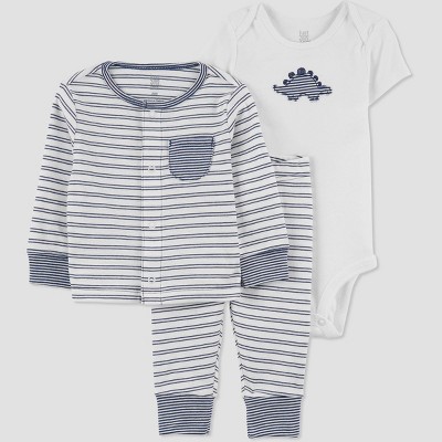 Image of Baby Boys' 3pc Dino Cardigan Set - Just One You® made by carter's White/Blue 3M