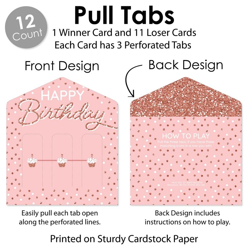 Big Dot of Happiness Pink Rose Gold Birthday - Happy Birthday Party Game Pickle Cards - Pull Tabs 3-in-a-Row - Set of 12, 5 of 7