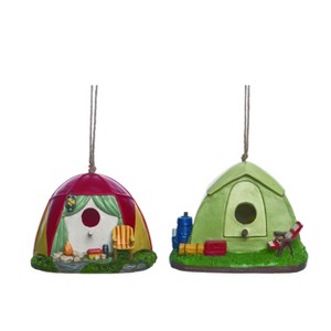 Transpac Resin Campsite Birdhouse Set of 2 Decorative Objects with Bird Figurines Multicolored Tabletop Decor - 1 of 1