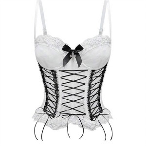 Clotth Women's Lace-Up Bustier - Lace Corset with Bow and Cross, Overbust Lingerie with Adjustable Straps - 1 of 4