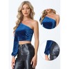 Allegra K Women's One Shoulder Long Sleeve Cut-Out Crop Velvet Top - 2 of 4