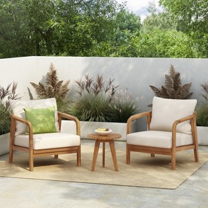 Christopher Knight Home Sylas 3 Piece Modern Acacia Wood Patio Seating Set with Woven Backrest and Deep Cushions - 1 of 4