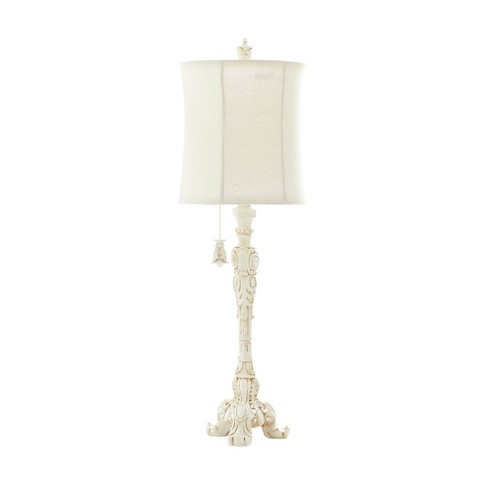 Diyas IL30065 Olivia Table Lamp White Shade 3 Light Antique Brass Crys
