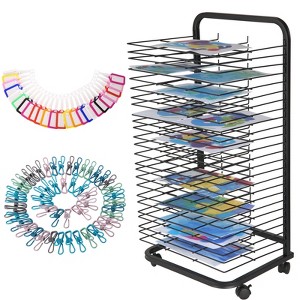 16/25 Shelfs Mobile Art Drying Rack for Classrooms & Art Studios, Canvas/ Paint Drying Rack, Wall Mountable Art Storage Rack with Wheels, Black/Blue - 1 of 4