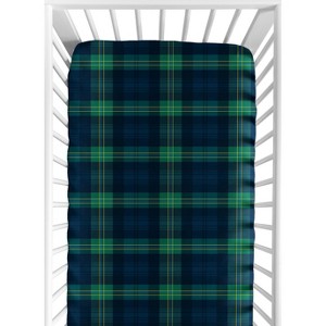 Sweet Jojo Designs Boy, Girl, Unisex/Gender Neutral Baby Fitted Crib Sheet Gingham Plaid Green and Navy Blue - 1 of 4