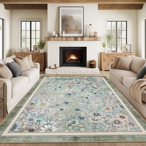 Acekool Modern Floral Area Rug Washable Non-Slip Foldable Soft Faux Wool for Living Room Bedroom Kitchen - 1 of 4