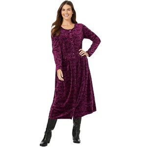 Woman Within Plus Size 21-Button Velour Dress - 1 of 4
