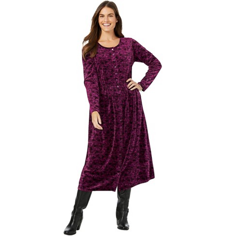 Woman Within Women's Plus Size 21-button Velour Dress : Target