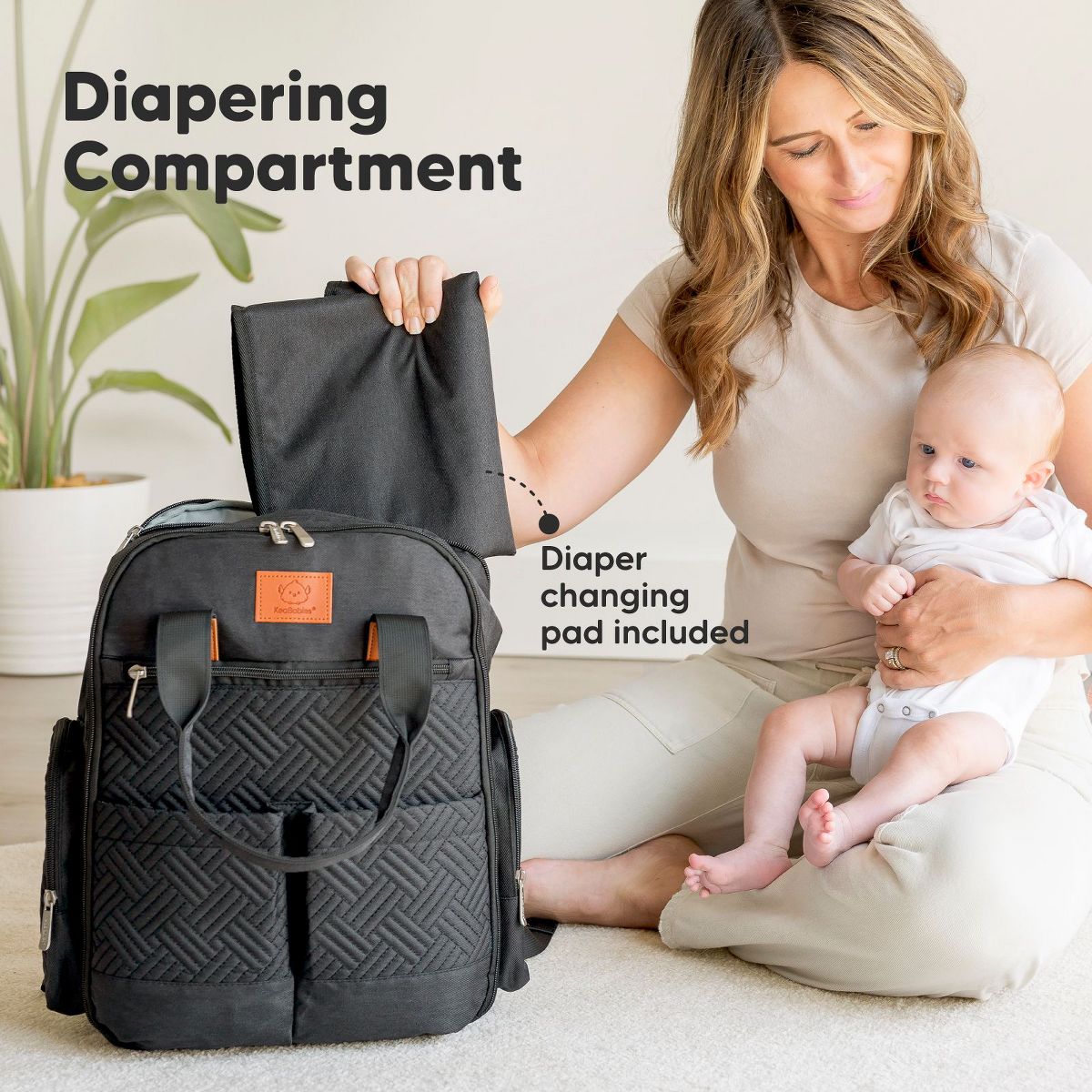 KeaBabies Bree Diaper Bag Backpack, Large Waterproof Diaper Bags with Changing Pad, Girl, Boy, Kids Travel Essentials (Charcoal) - thumbnail 5