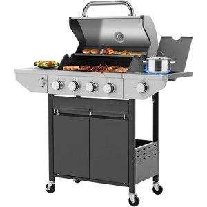 ELJGET 4-Burner Propane Gas Grill with Side Burner, 46700 BTU Outdoor Cooking Stainless Steel BBQ Grills Cabinet, Black - 1 of 4
