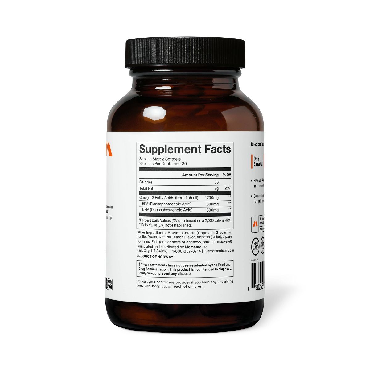 Momentous Omega 3 Dietary Supplement Softgels - 30ct - thumbnail 2