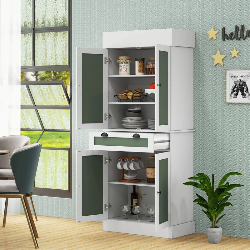 Costway 72'' Kitchen Buffet Hutch Pantry Cabinet Cupboard with 4 Doors & Adjustable Shelves, 4 of 11