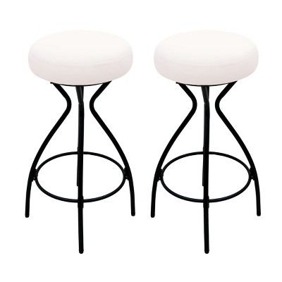 Syemin Dining Chairs Modern Backless Bar Stools Set of 2 Round Upholstered Counter Stools Velvet Dining Chairs, White, 14.56"*14.37"*29.92"
