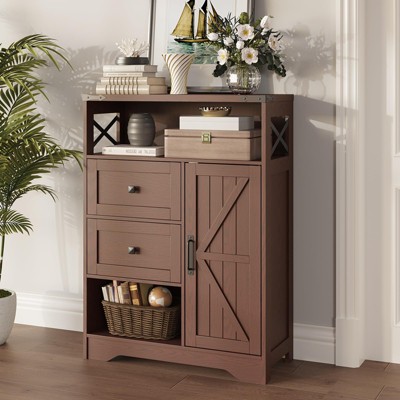 Farmhouse Storage Cabinet with 2 Drawers & Adjustable Shelves