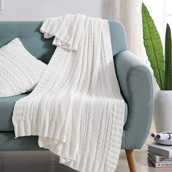 50"x60" Dublin Cable Knit Throw Blanket White - VCNY
