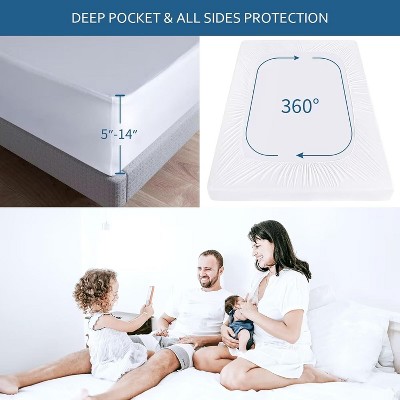 Biloban- Queen Size Mattress Protector Waterproof,Mattress Cover Protector, Smooth Top Noiseless Fitted Sheet Queen Size, White