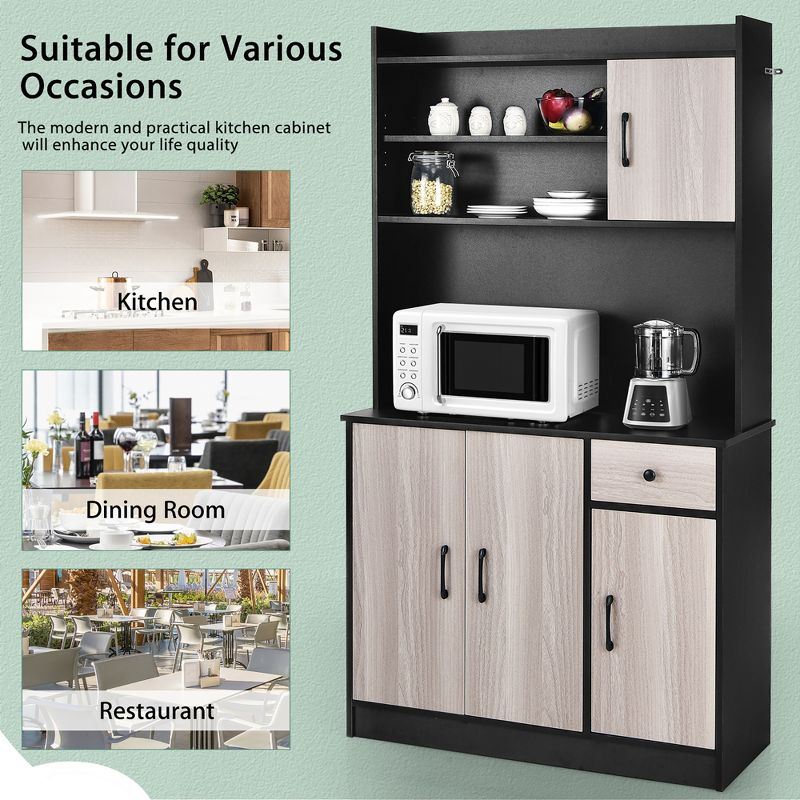 Costway 4-Door 71'' Kitchen Buffet Pantry Storage Cabinet w/Hutch Adjustable Shelf White\Black, 5 of 11