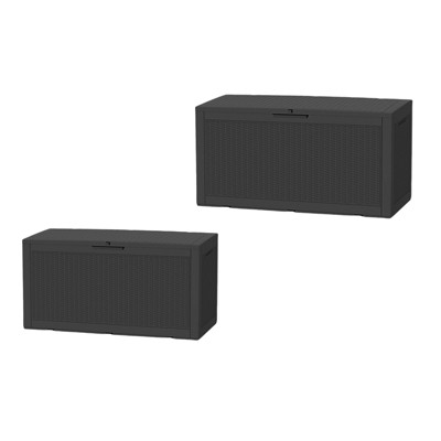 VisioGear Deck Boxes, 2-Piece 100 Gal Outdoor Storage Deck Box, Small Patio Storage Bin for Garden Tools, Black, 48.03"*21.46"*24.53"