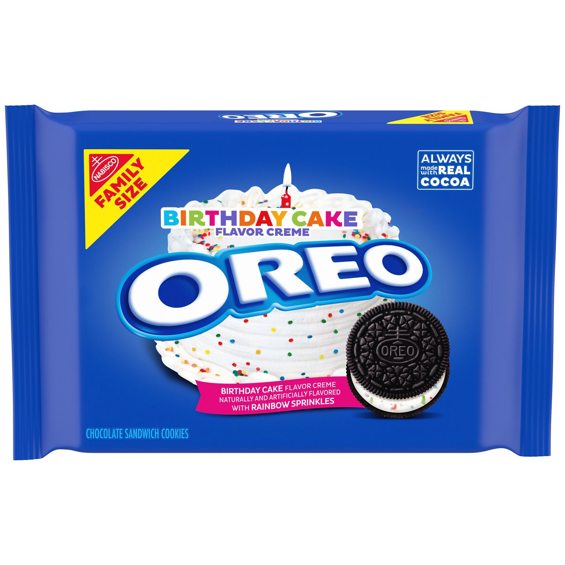 Oreo Birthday Cake Creme Chocolate Sandwich Cookies Family Size - 17oz