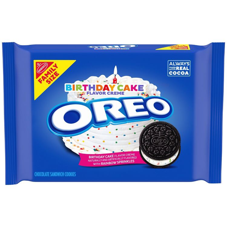 Oreo Birthday Cake Creme Chocolate Sandwich Cookies Family Size - 17oz, 1 of 13
